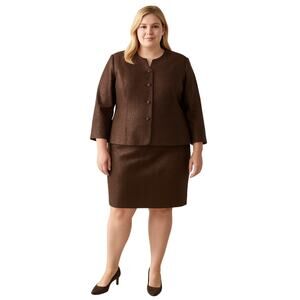 Leslie Fay Chocolate Brown Skirt Suit Set 2-Piece Plus Size Classic